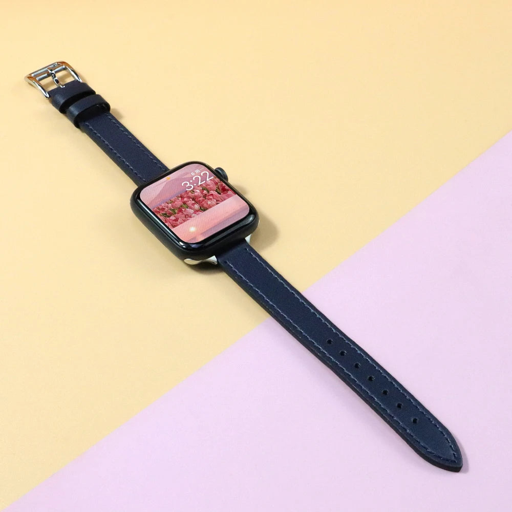Slim Leather Strap for Apple Watch Band 49mm 45mm 44mm 42mm 41 38 40mm Woman Bracelet for IWatch Series Ultra 8 7 6 SE 5 4 3 2 1