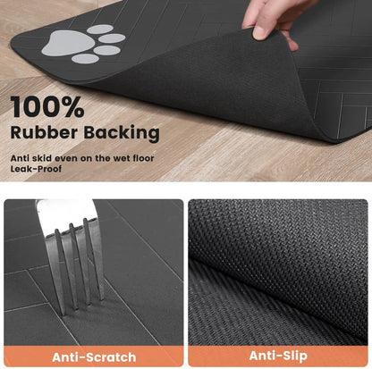 Absorbent Pet Feeding Mat: Quick-Dry Placemat for Food and Water Bowls, Waterproof Rubber Backing for Dogs and Cats