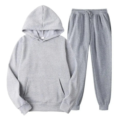 Men's Autumn and Winter New Solid Color Hoodie and pants Set Size S-4XL