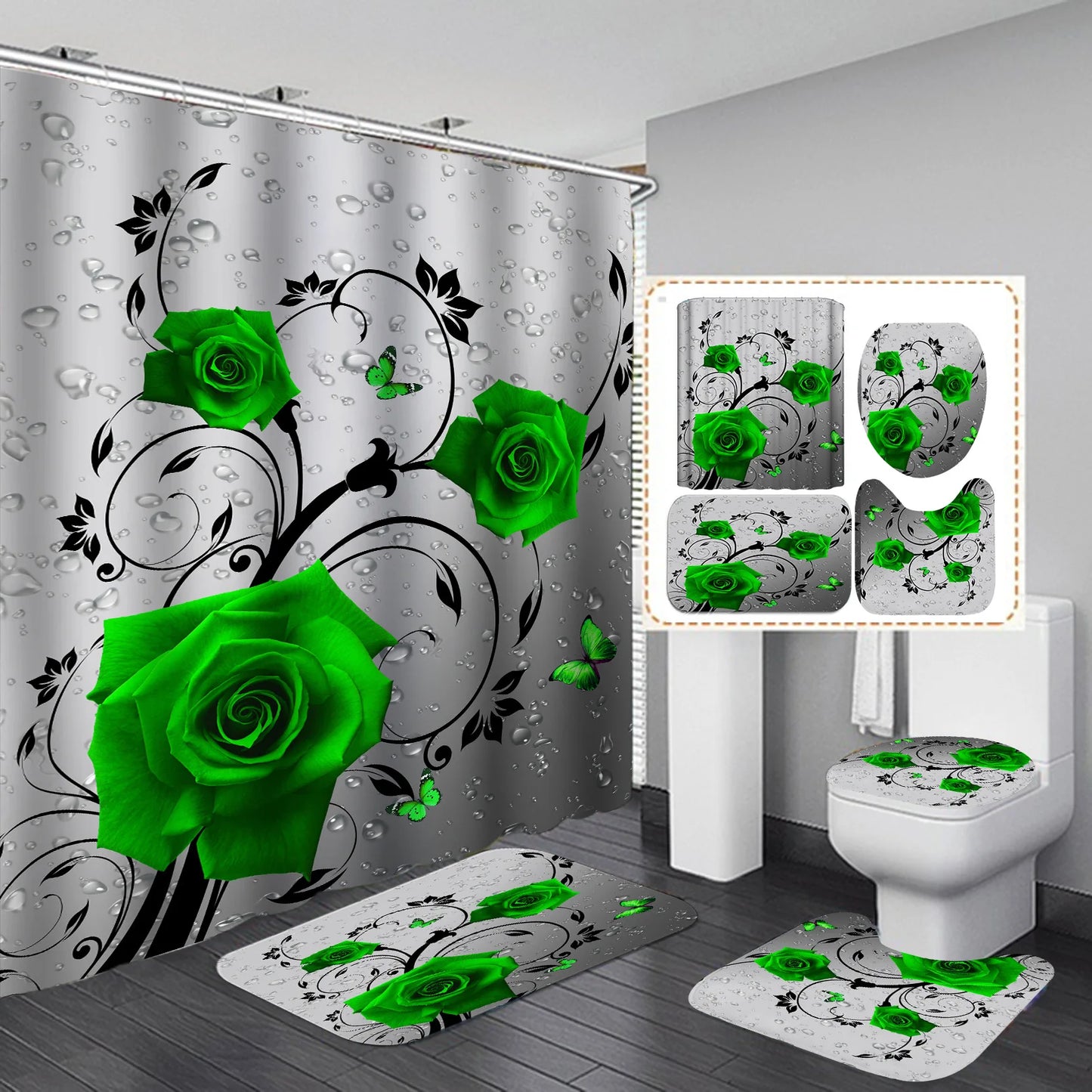 Purple Rose Shower Curtain Polyester Bath Curtain Set 3D Print 180x180 Bathroom Curtain Colorful Flowers Home Decor Dropshipping