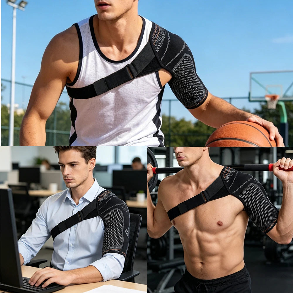 Shoulder Stability Brace Adjustable Knitted Compression Shoulder Sleeve Fits Left & Right Shoulder Basketball Running Cycling