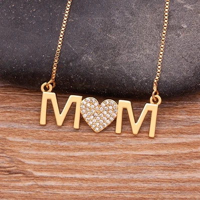 Nidin Luxury Fashion Letter "MOM" Inlaid Crystal Pendant Necklace Mother's Birthday Gift Woman Neck  Anniversary Jewelry