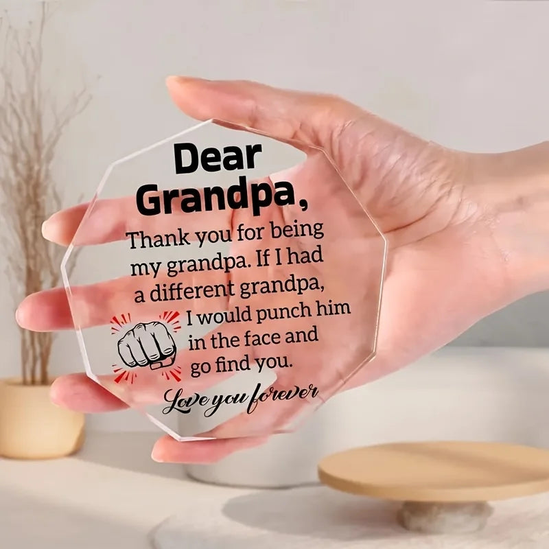 Acrylic Grandpa Appreciation Plaque - Unique Octagon Shape, Sentimental Grandfather Gift for Birthday, Thanksgiving, Christmas,