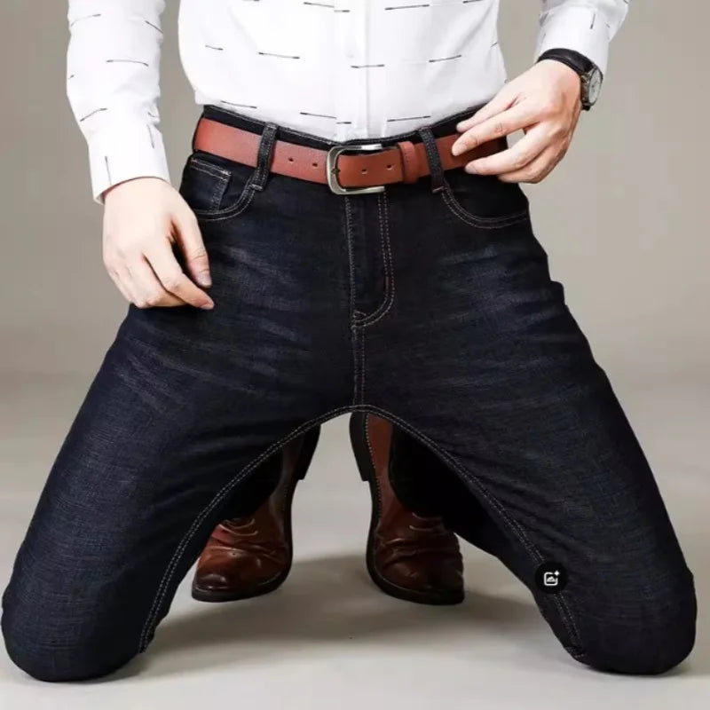 Men’s Business Casual Stretch Jeans (Straight Fit, Classic Denim Trousers)