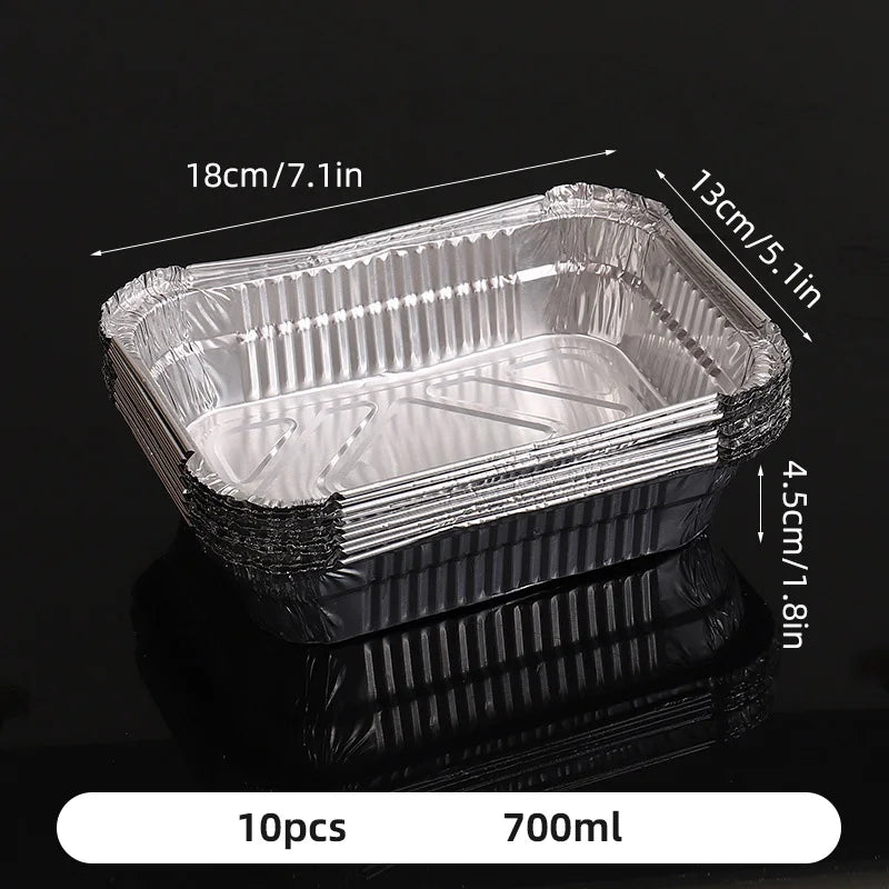 10‑Pack Rectangular Aluminum Foil Trays – Disposable Air Fryer & BBQ Food Containers