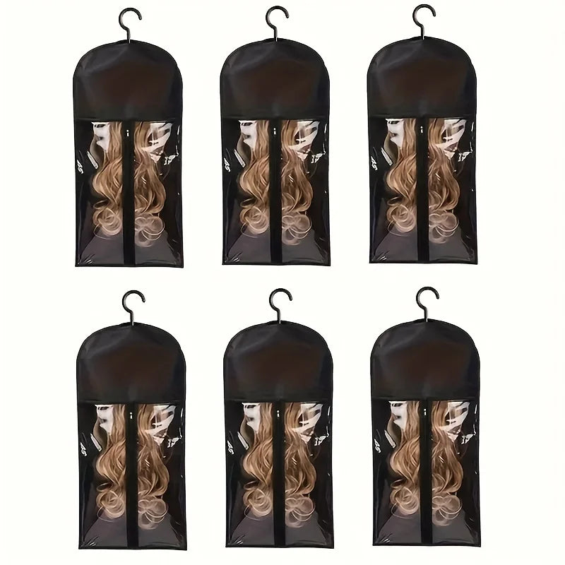 1/3pcs Premium Wig Storage Bags with Sturdy Metal Hangers - Black Transparent Design for Multiple Wigs & Hair Extensions