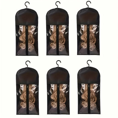 1/3pcs Premium Wig Storage Bags with Sturdy Metal Hangers - Black Transparent Design for Multiple Wigs & Hair Extensions