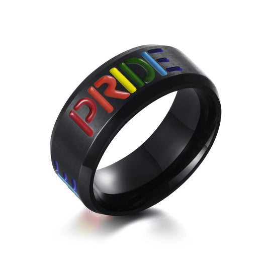 Stainless Steel PRIDE Ring – 8mm Colorful Rainbow Band for LGBT Couples