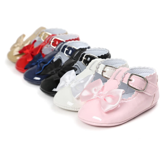 Baby Girls Classic Bowknot Rubber Sole Anti-slip PU Shoes