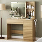 LED Makeup Vanity with 4 Drawers & Open Shelves