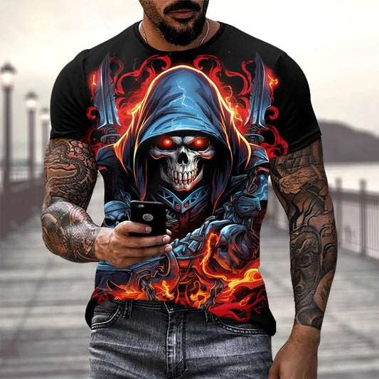Men's Horror Skull 3D Print Vintage Short Sleeve T-Shirts