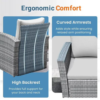 5‑Piece Outdoor Wicker Patio Sofa Set with Cushions