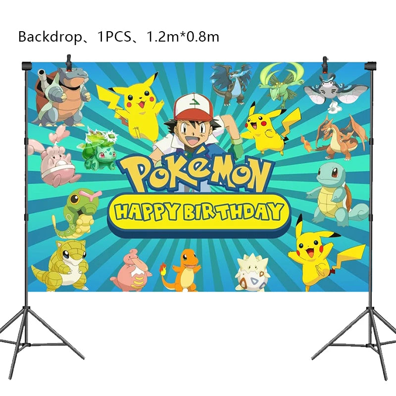 Pikachu Birthday Party Decoration Set (Backdrop · Balloons · Tableware · Kids Party Kit)
