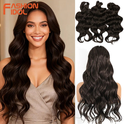 FASHION IDOL 24inch 300g/3pcs Deep Wave Crochet Hair Synthetic Water Wave Braiding Hair Ombre Rainbow color Fake Hair Extensions