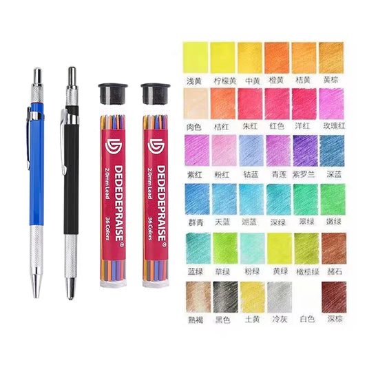 Mechanical Sketch Pencil 2.0mm – Includes 36‑Color Drawing Leads & Replacement Lead Set