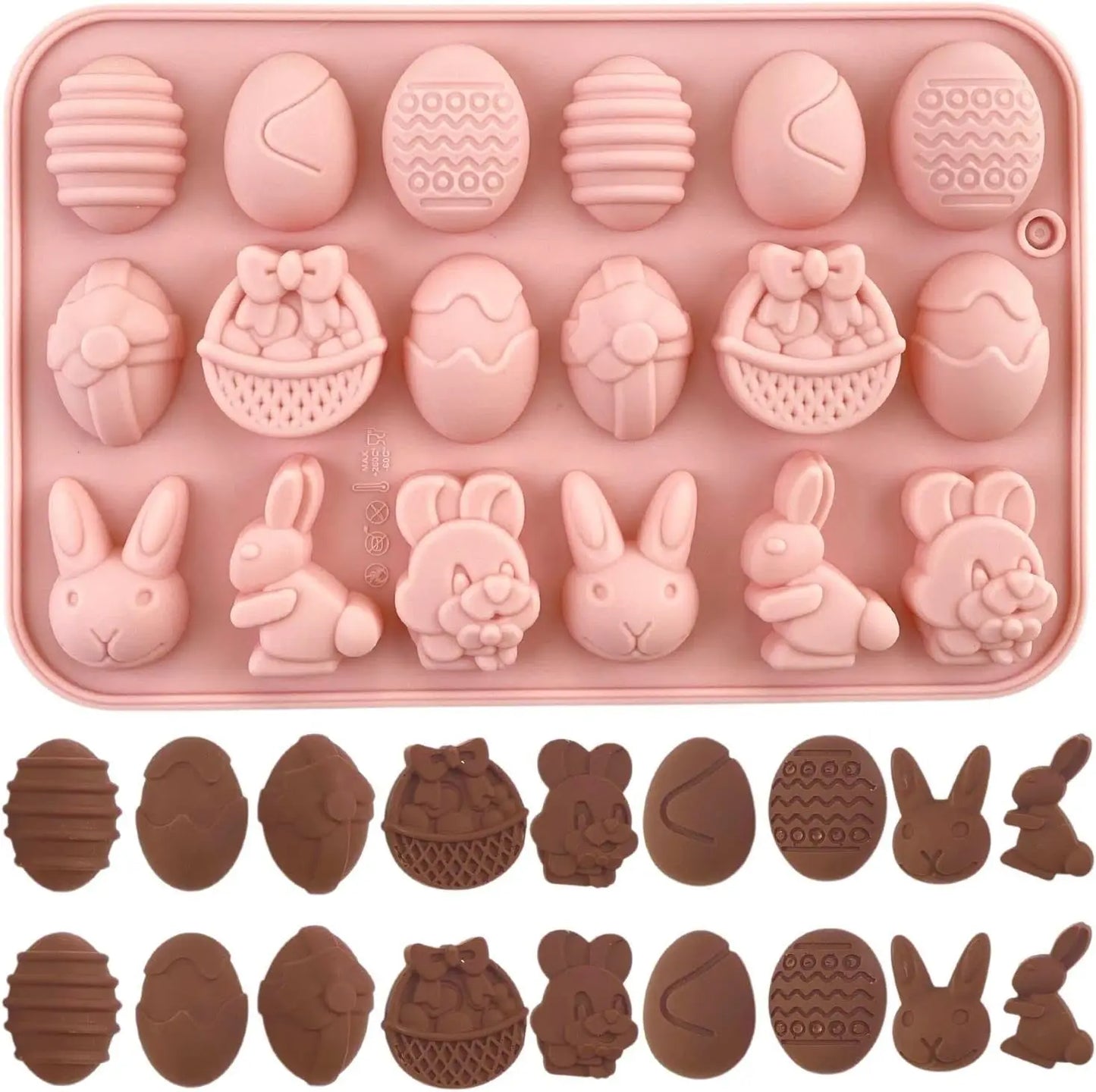 Easter Silicone Chocolate Mold – 18‑Cavity Egg, Bunny, Rabbit & Basket Shapes for Candy & Jelly