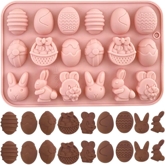 Easter Silicone Chocolate Mold – 18‑Cavity Egg, Bunny, Rabbit & Basket Shapes for Candy & Jelly