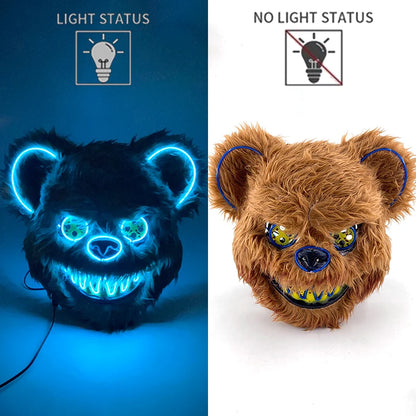 LED Glowing Cosplay Bloody Rabbit Mask Halloween Scary Killer Bloody Bunny Bear Headgear Carnival Masquerade Horror Costume Prop
