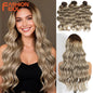 FASHION IDOL 24inch 300g/3pcs Deep Wave Crochet Hair Synthetic Water Wave Braiding Hair Ombre Rainbow color Fake Hair Extensions