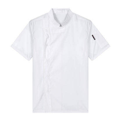 Mens Womens Stand Collar Short Sleeve Chef Coat Working Kitchen Uniform for Cafe Bakery Western Restaurant Hotel Work Wear