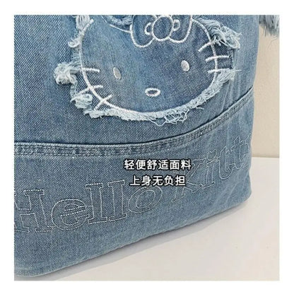 Sanrio Hello Kitty 2025 Denim Tote / Underarm Bag (Large Capacity, Korean Style)