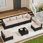 7‑Piece Wicker Rattan Patio Sectional Set with Coffee Table & Cushions