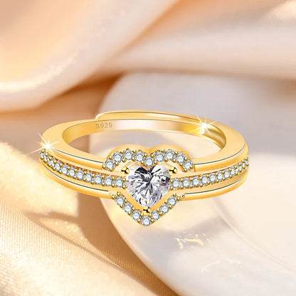 Hot 925 Sterling Silver Heart Ring Sparkle Zircon High Quality