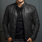 Men's Biker Leather Jacket Stand-up Collar Punk Leather Jacket Men