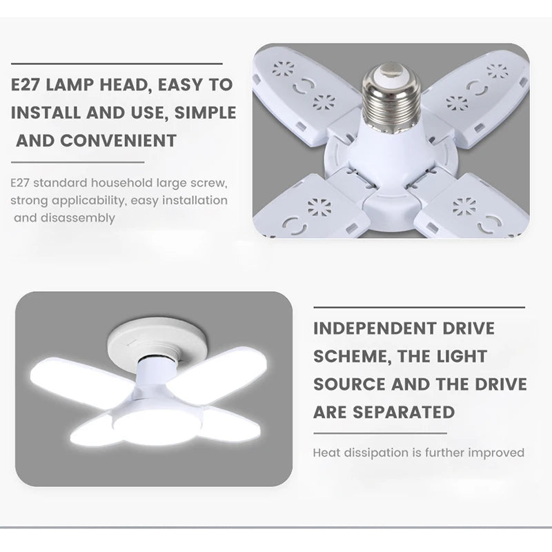 Foldable Fan 28W LED Bulb AC220V/110V 40 Bulb Deformation for Home Ceiling