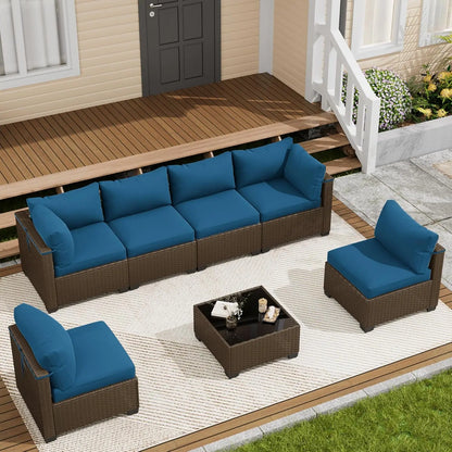 7‑Piece Wicker Rattan Patio Sofa Set with Coffee Table & Cushions
