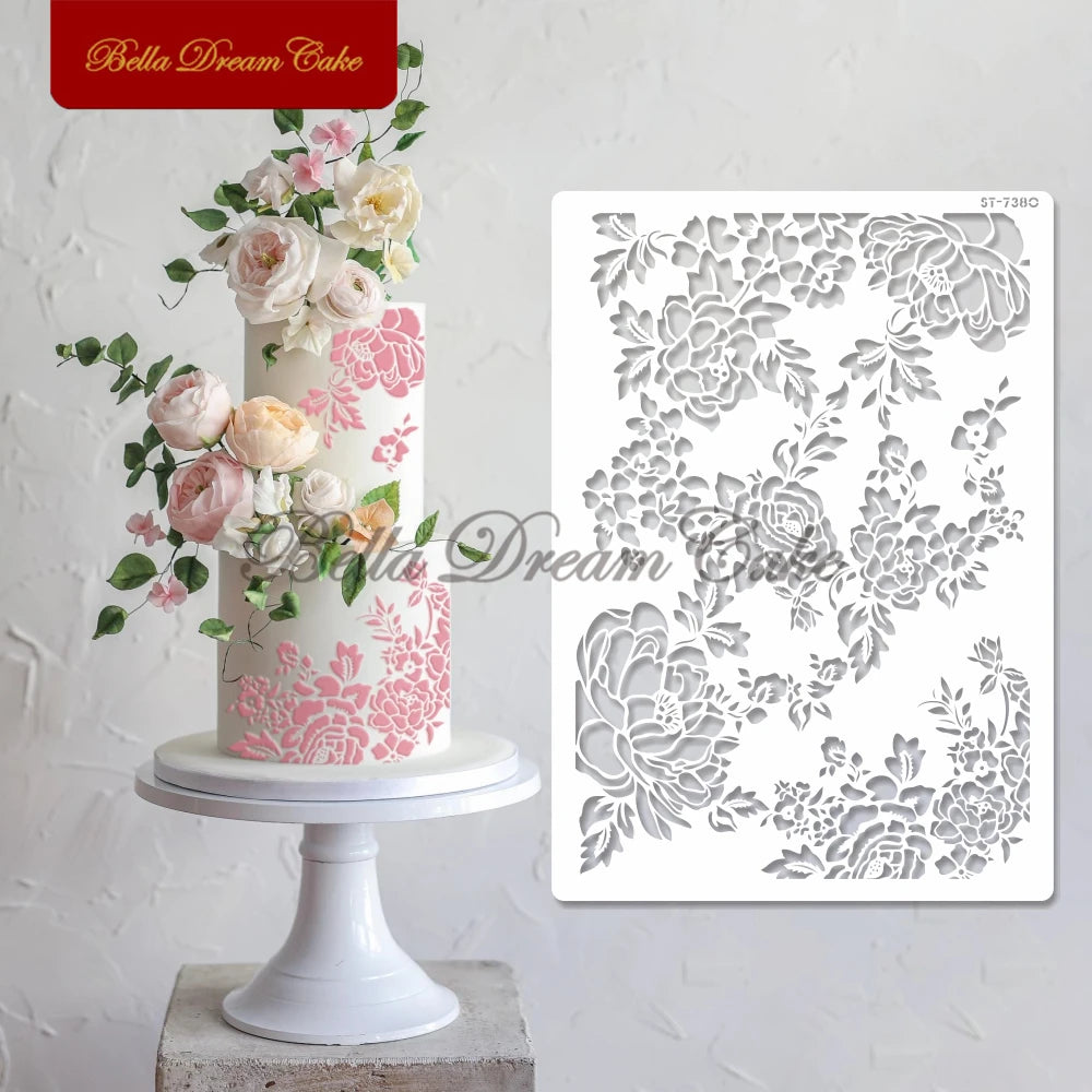 Various Flower Leaf Design Fondant Cake Stencil DIY Royal Cream Border Mold PET Drawing Template Cake Decorating Tools Bakeware
