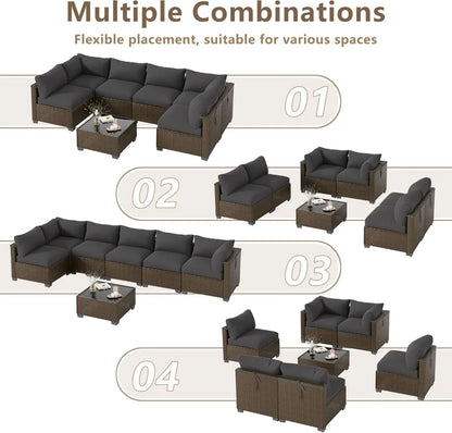7‑Piece Outdoor Wicker Sectional Sofa Set with Coffee Table