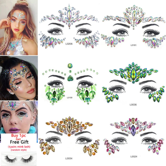 3D Sexy Face Tattoo Crystal Stickers Temporary Tattoos Glitter Fake Tattoo Rhinestones Masquerade Women Party Face Jewels Tattoo