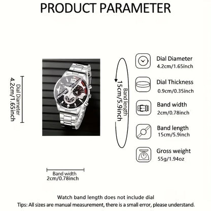 4pcs fashionable men's quartz watch - stainless steel strap, round zinc alloy case, electronic sports