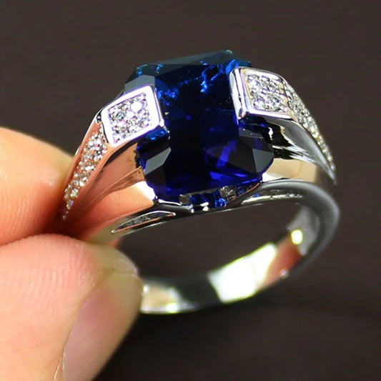 925 Sterling Silver Ring – Blue Cubic Zirconia Vintage Design for Men & Women