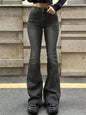 Women’s Flare Stretch Moustache Jeans – High‑Waist Gray Skinny Bell‑Bottom Denim Pants, Classic Y2K Punk Long Trousers