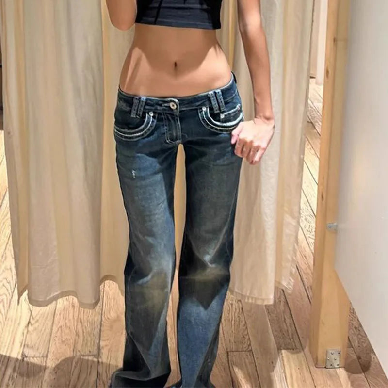 American Vintage Y2K Low‑Waist Wide‑Leg Slim Jeans for Women