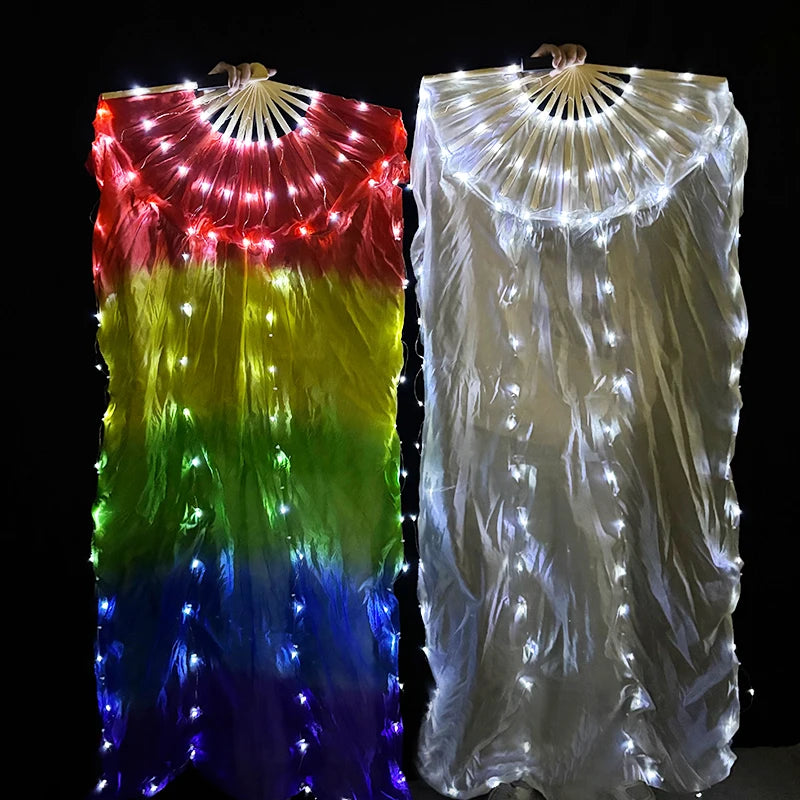 150cm Long Bamboo Silk Veil Fan With LED Light   Stage Performance Dance Costumes