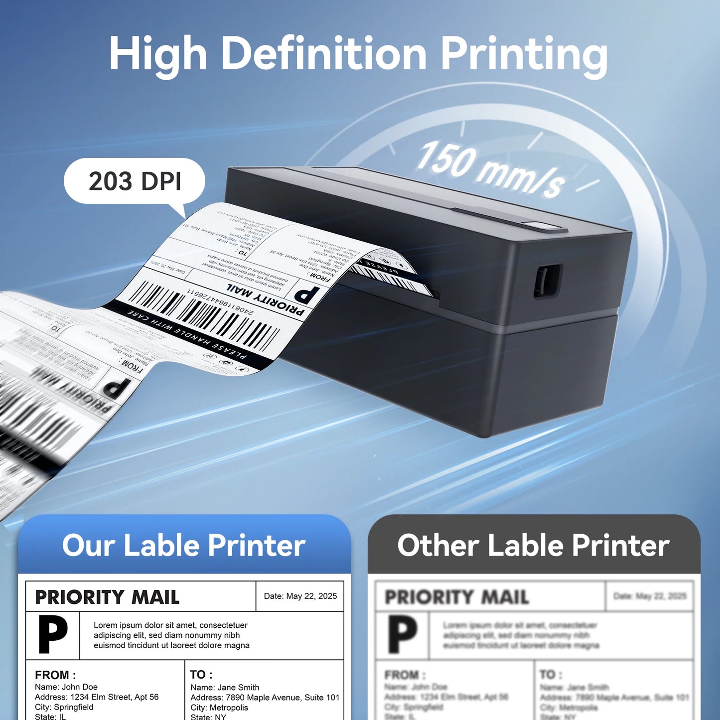 Thermal Label Printer Portable No Ink Required 300DPI 4x6 for Small Business WiFi Bluetooth USB High Speed Express Airway Bill
