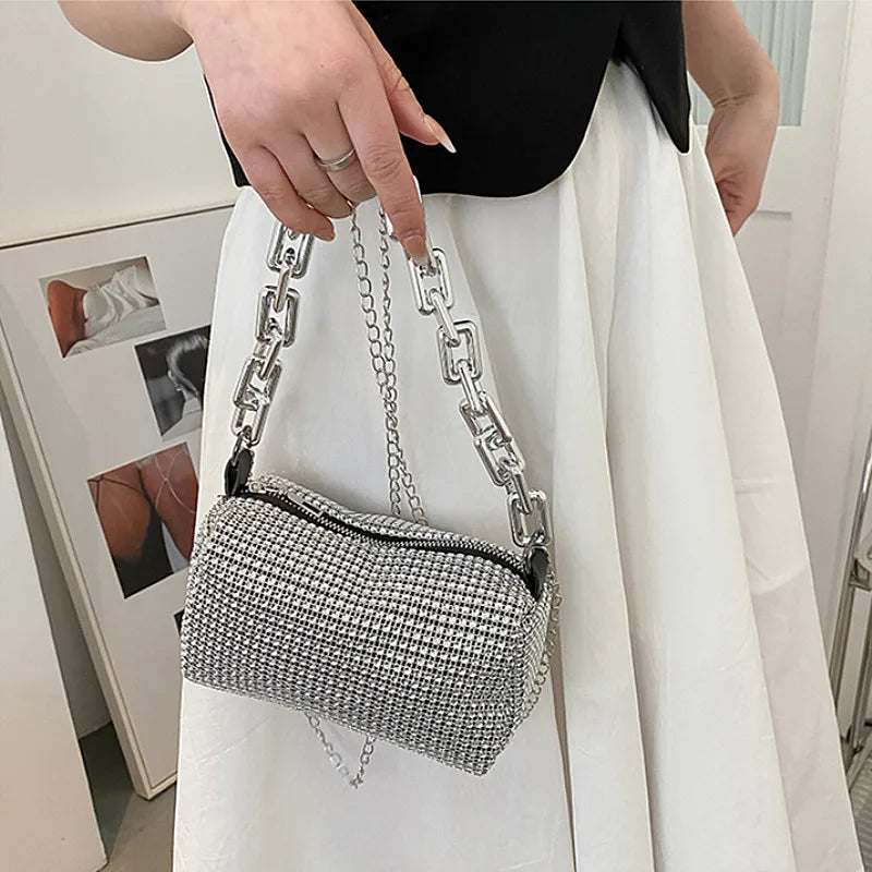Women's Mini Crossbody Rhinestone Glitter Chain Bag (6.3*3.54) Inch