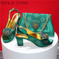 Mature Sweet Spot New Arrival Peach-Colored Square-Heel Peep-Toe Shoes with Matching Bag Set for Nigerian Women's Wedding Party Pumps