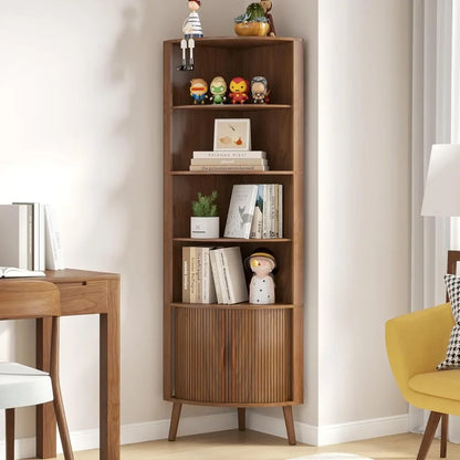 66.7" Walnut Corner Cabinet with Fluted Doors