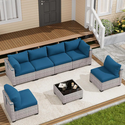 7‑Piece Wicker Patio Conversation Set – Custom Sectional Sofa