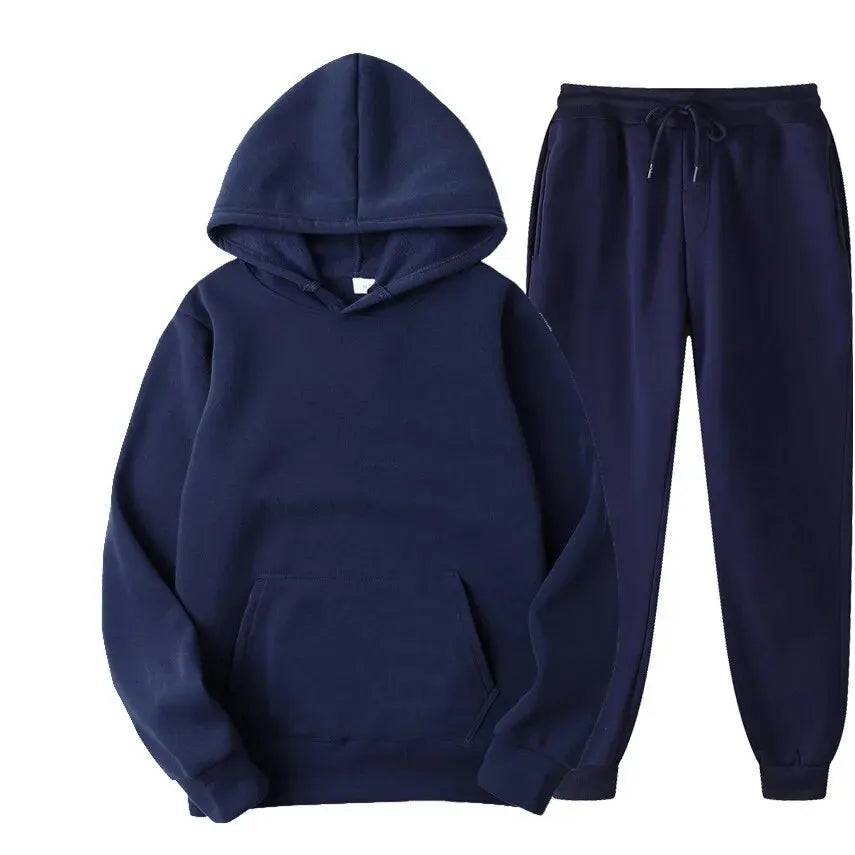 Men's Autumn and Winter New Solid Color Hoodie and pants Set Size S-4XL