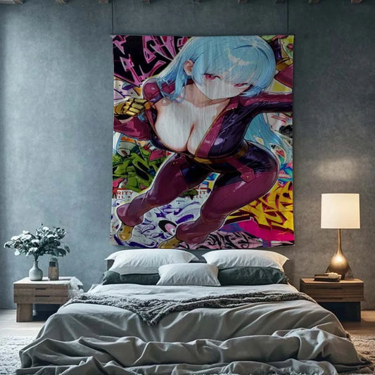 Dynamic Anime Tapestry - Bold and Colorful Design with a Powerful Character for Home Decor and Aesthetic, Perfect for Any Room