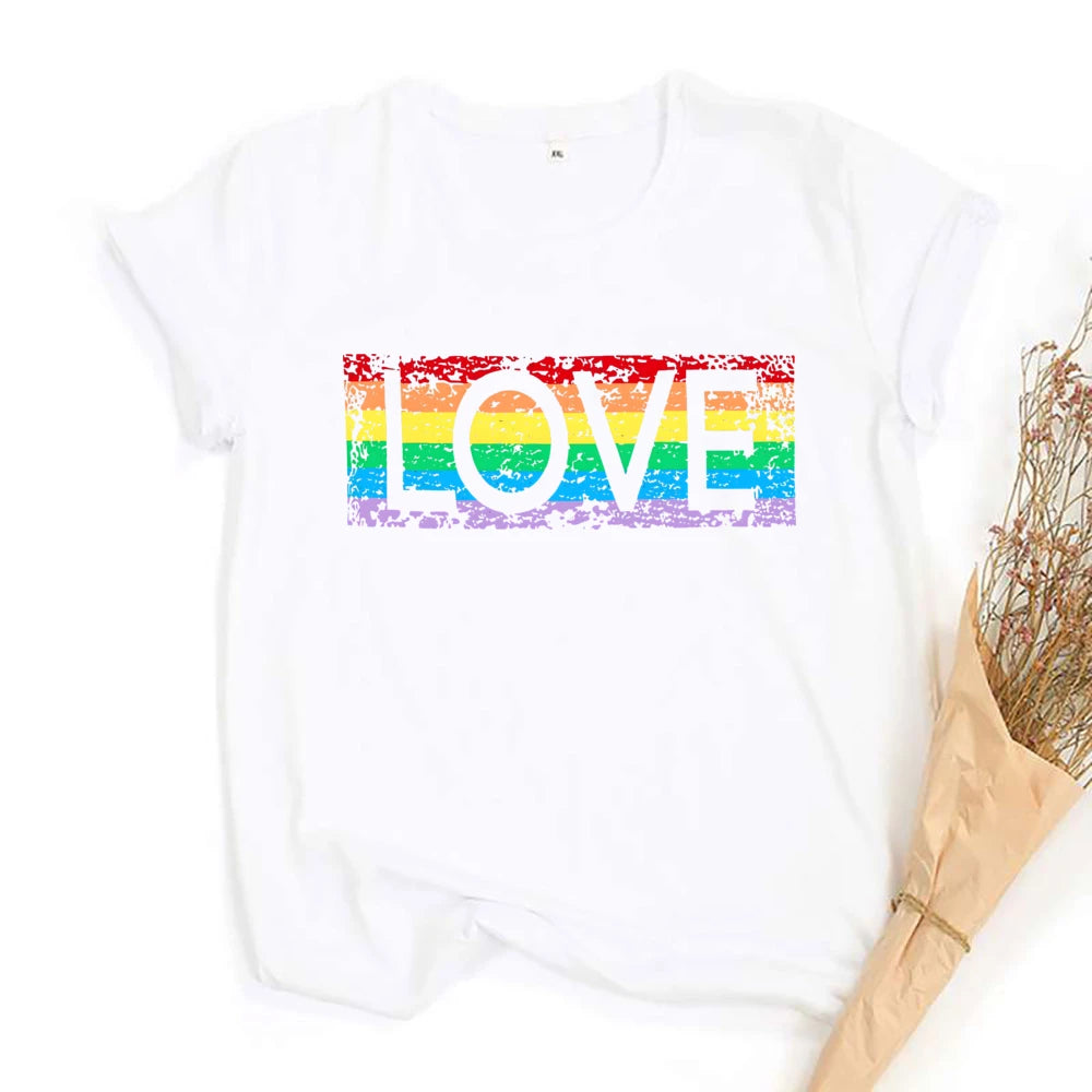 LOVE Pattern Print Girls Rainbow T-shirt Women Tee Shirt LGBT Pride Month T-shirt Love Wins Graphic Tee Summer Women Clothes