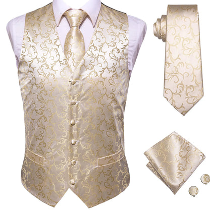 Hi-Tie 20 Color Silk Men's Vests Tie Slim Sleeveless Jacket Hanky Cufflink Waistcoat 4PC Suit