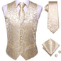 Hi-Tie 20 Color Silk Men's Vests Tie Slim Sleeveless Jacket Hanky Cufflink Waistcoat 4PC Suit