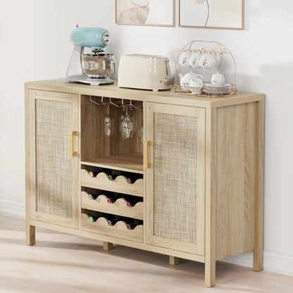 Boho Rattan Wine Bar Cabinet with Glass Holder & Drawer Racks (Custom)