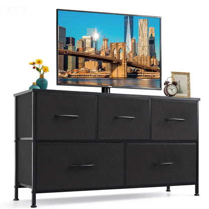 9‑Drawer Tall Bedroom Dresser with Wooden Top & Fabric Bins